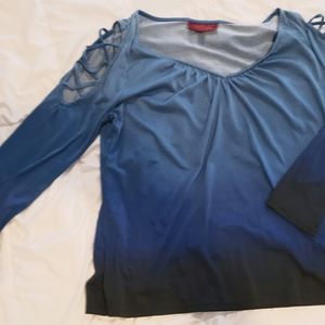 Hombre blue open shoulder long sleeve top
